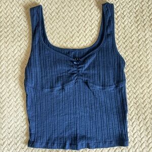 Aeropostale Ribbed Scoop Tank Top - Navy